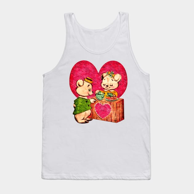 Vintage Retro Cute Valentine Bears Tank Top by PUFFYP